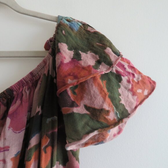 WORLD MARKET Tiered Maxi Dress in Purple Green Floral Boho Summer - Size L/XL - Picture 5 of 15